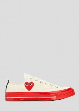 COMME DES GARÇONS PLAY Ανδρικό Λευκό White Low Top Red Sole Sneakers