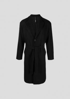 HEVO - HEVO Ανδρικό Μαύρο Cisternino Belted Single-Breasted Coat
