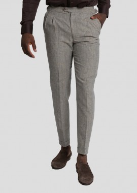 CORNELIANI - CORNELIANI Ανδρικό Γκρι Black And White Houndstooth Tailored Trousers