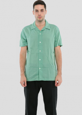 SELECTED HOMME - SELECTED HOMME Ανδρικό Πράσινο Cuban Collar Short Sleeve Shirt/Green