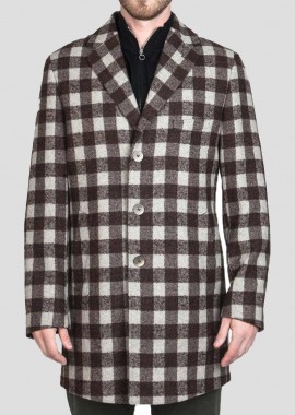 EXIBIT - EXIBIT Ανδρικό Καφέ Plaid Wool Coat
