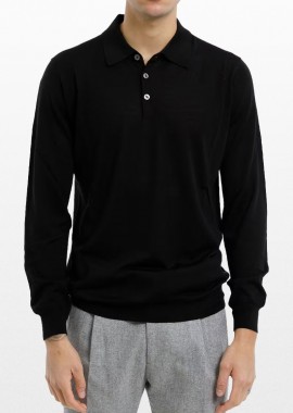 +39MASQ - +39MASQ Ανδρικό Μαύρο Long-Sleeved Polo Shirt