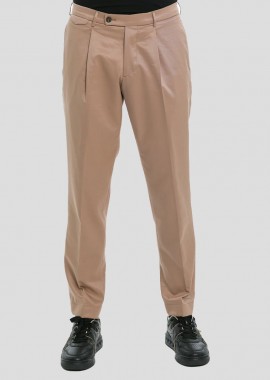 BERWICH Ανδρικό Μπεζ Light Brown Cotton Twill Flat Front Trousers