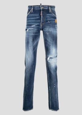 DSQUARED2 Ανδρικό Μπλε Distressed Slim-Fit Jeans