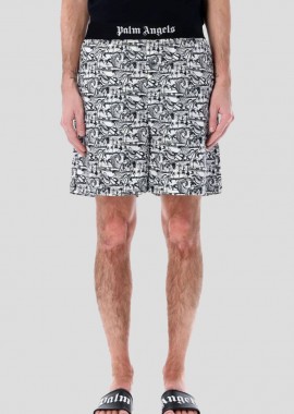 PALM ANGELS Ανδρικό Μαύρο Easy Grammic Waves Easy Shorts