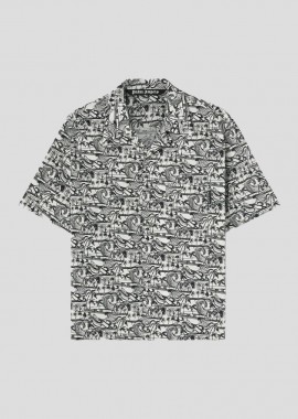 PALM ANGELS Ανδρικό Μαύρο Waves Bowling Shirt White/Black
