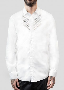 NEIL BARRETT - NEIL BARRETT Ανδρικό Λευκό Long Sleeve Broderie Detail Shirt
