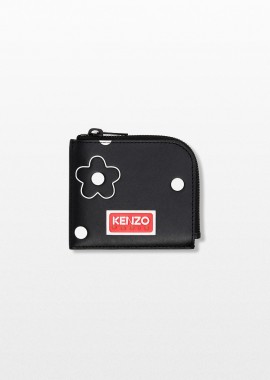 KENZO Ανδρικό Μαύρο Floral Print Leather Rounded Wallet