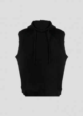 THOM KROM Ανδρικό Μαύρο Raw-Cut Ribbed-Knit Sleeveless Hoodie