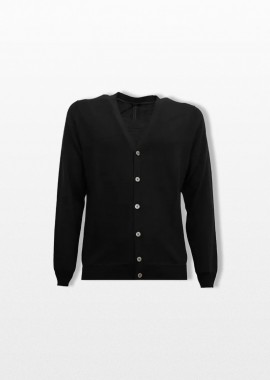 +39MASQ - +39MASQ Ανδρικό Μαύρο V-Neck Knitted Button Down Cardigan In Black
