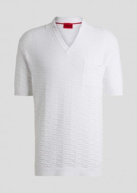 HUGO - HUGO Ανδρικό Λευκό Knitted Jacquard Shirt
