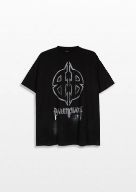 BALENCIAGA Ανδρικό Μαύρο Metal BB Stencil Cotton T-Shirt