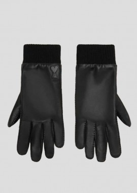 AMI PARIS Ανδρικό ΜΑΥΡΟ Leather Patch Gloves