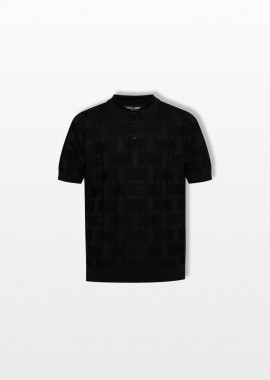 DOLCE&GABBANA - DOLCE&GABBANA Ανδρικό Μαύρο Jacquard Logo Polo Shirt