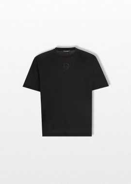DOLCE&GABBANA Ανδρικό Μαύρο T-shirt with Logo Embroidery