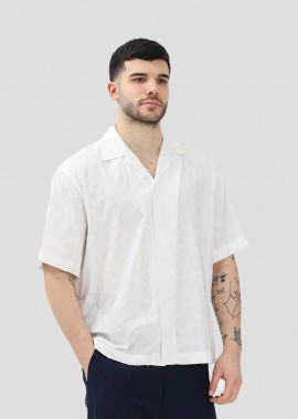 I'M BRIAN - I'M BRIAN Ανδρικό Λευκό White Short Sleeve Shirt Featuring Leaf Design
