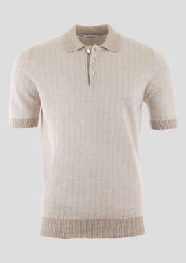 GRAN SASSO - GRAN SASSO Ανδρικό Μπεζ Stripe Poloshirt Soft