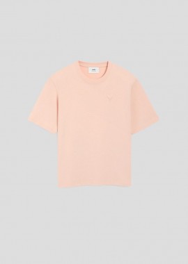 AMI PARIS - AMI PARIS Ανδρικό Ροζ Ami De Coeur Embossed T-Shirt
