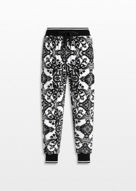 DOLCE&GABBANA Ανδρικό Μαύρο Majolica-Print Jacquard Chenille Trousers