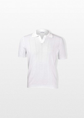 GRAN SASSO - GRAN SASSO Ανδρικό Λευκό Ribbed Polo Shirt