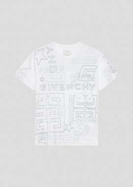 GIVENCHY - GIVENCHY Ανδρικό Λευκό Oversized Logo Tee With Logo All over
