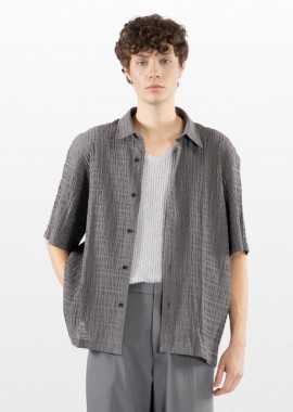 I'M BRIAN - I'M BRIAN Ανδρικό Γκρι Short Sleeved Jacquard Shirt