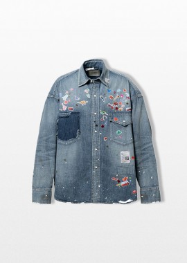 MAISON MIHARA YASUHIRO - MAISON MIHARA YASUHIRO Ανδρικό Μπλε Kids Sticker Printed Denim Shirt