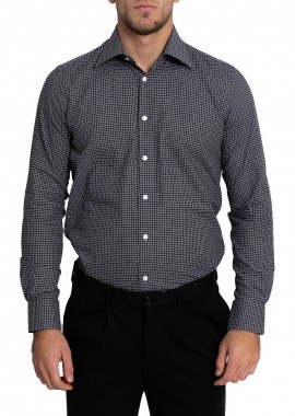 MONK Ανδρικό Γκρι Check-Pattern Button-Down Shirt