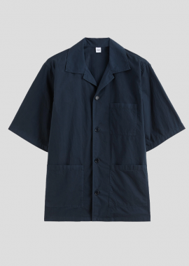 ASPESI - ASPESI Ανδρικό Μπλε Poplin Short-Sleeved Shirt In Navy