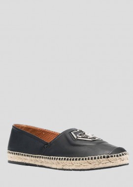 PHILIPP PLEIN Ανδρικό Μαύρο Logo-Plaque Leather Espadrilles