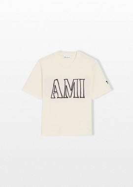 AMI PARIS Ανδρικό Μπεζ Logo Print T-Shirt
