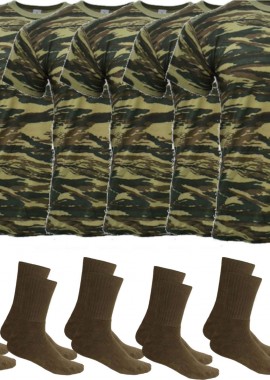 Ανδρικό Στρατιωτικό Σετ Χακί (6 T-Shirt και 6 Ζευγάρια Κάλτσες) Χακί