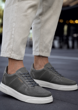 Ανδρικά ανθρακί Sneakers δερματίνη λευκή σόλα CH087A
