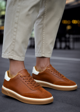 Huxley and Grace - Ανδρικά ταμπά δερμάτινα Sneakers με suede λεπτομέρεια HG177817T