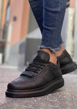 Ανδρικά μαύρα Casual Sneakers δερματίνη με Scratch CH073M