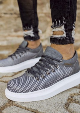 Ανδρικά ανθρακί Sneakers δερματίνη ανάγλυφο σχέδιο CH021G