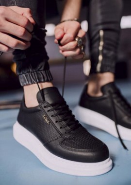 Ανδρικά ασπρόμαυρα Sneakers δερματίνη ανάγλυφο σχέδιο 0422020