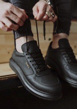 Ανδρικά μαύρα Sneakers δερματίνη ανάγλυφο σχέδιο 0422020BT