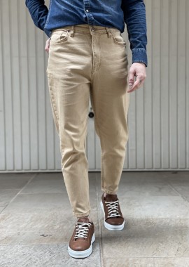 Ανδρικό μπεζ Loose τζιν ελαστικό πεντάτσεπο με φερμουάρ 8274
