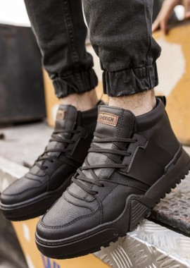 Ανδρικά μαύρα Casual μποτάκια τρακτερωτή σόλα CH057Β