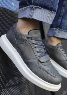 Ανδρικά ανθρακί Casual Sneakers δερματίνη με Scratch CH073G
