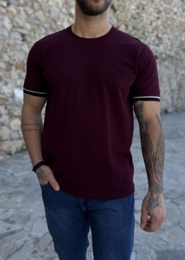 Origin ανδρική μπορντό κοντομάνικη πικέ μπλούζα με λάστιχο στα μανίκια Plus Size 252725B