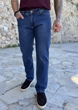 Ανδρικό μπλε τζιν ελαστικό σε ίσια γραμμή με φερμουάρ Plus Size LC17253