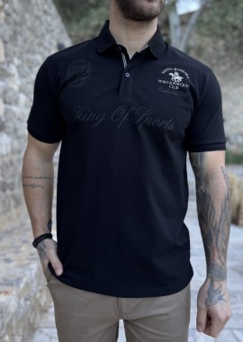 Everbest ανδρική μαύρη Polo μπλούζα με σχέδια Plus Size 252828M