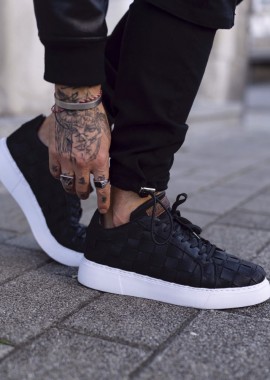 Ανδρικά μαύρα καπιτονέ sneakers δερματίνη CH209M