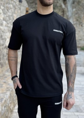 Ανδρική μαύρη oversized κοντομάνικη μπλούζα με λογότυπο στην πλάτη ES008M