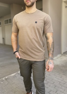Ανδρικό βαμβακερό καφέ πλυμένο παλαιωμένο T-shirt με μικρό λογότυπο TPM1071