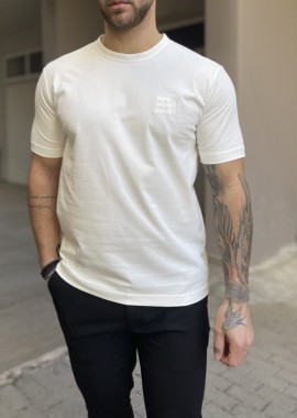 Marrakech ανδρική εκρού βαμβακερή κοντομάνικη μπλούζα με ανάγλυφο τύπωμα TST2462E