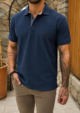 Everbest ανδρική μπλε Indigo πικέ Polo μπλούζα Plus Size 262832