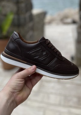 Ανδρικά καφέ δερμάτινα casual Sneakers με ανάγλυφο σχέδιο HG175543K